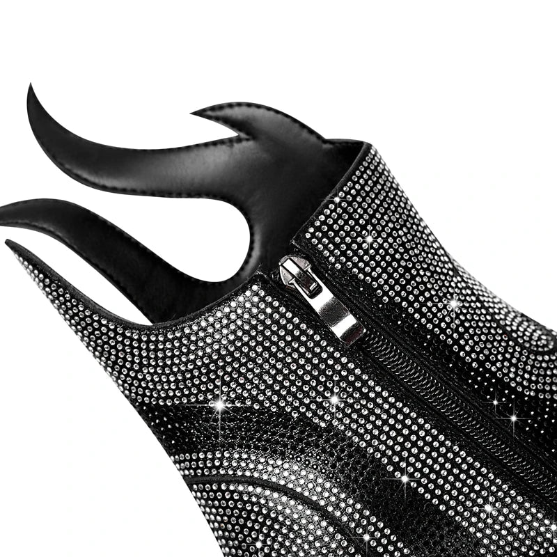 Women's Rhinestone Western Ankle Boots - Pointed Toe Block Heel
