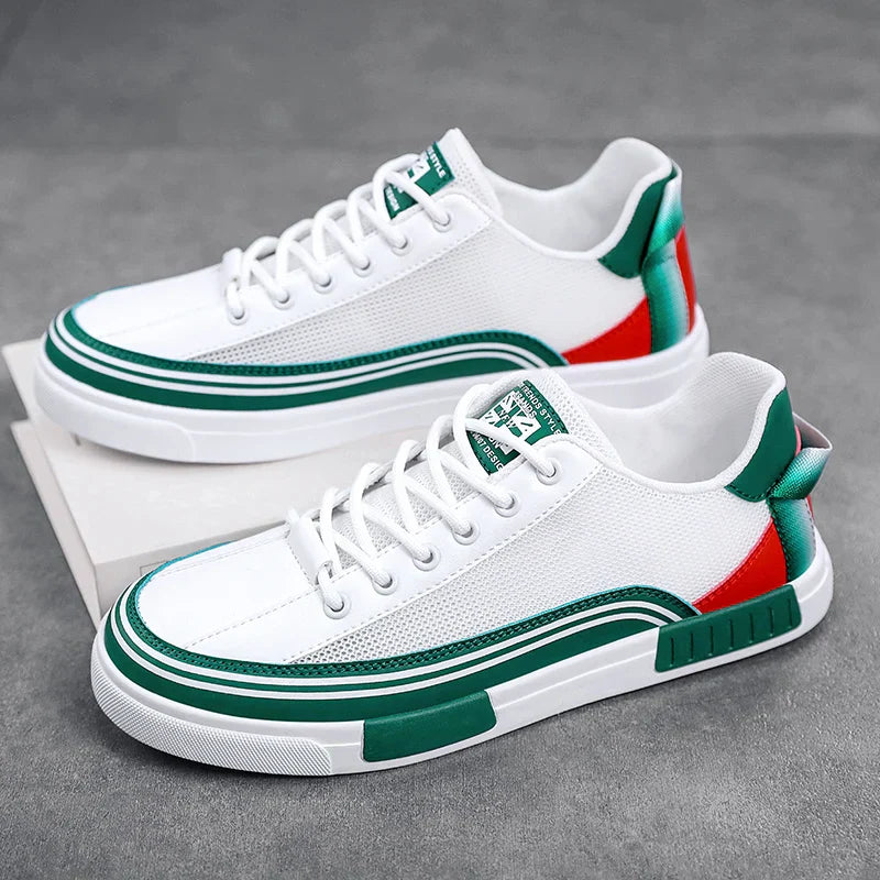 Men’s Lace-Up Mesh Sneakers with Rounded Toe and Flat Rubber Sole