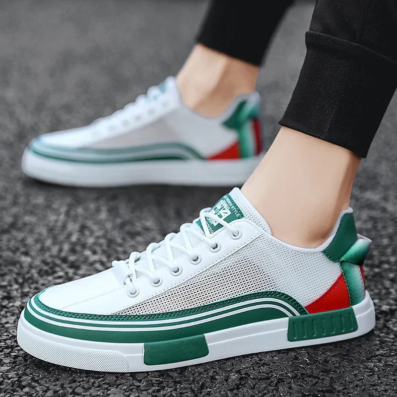 Men’s Lace-Up Mesh Sneakers with Rounded Toe and Flat Rubber Sole