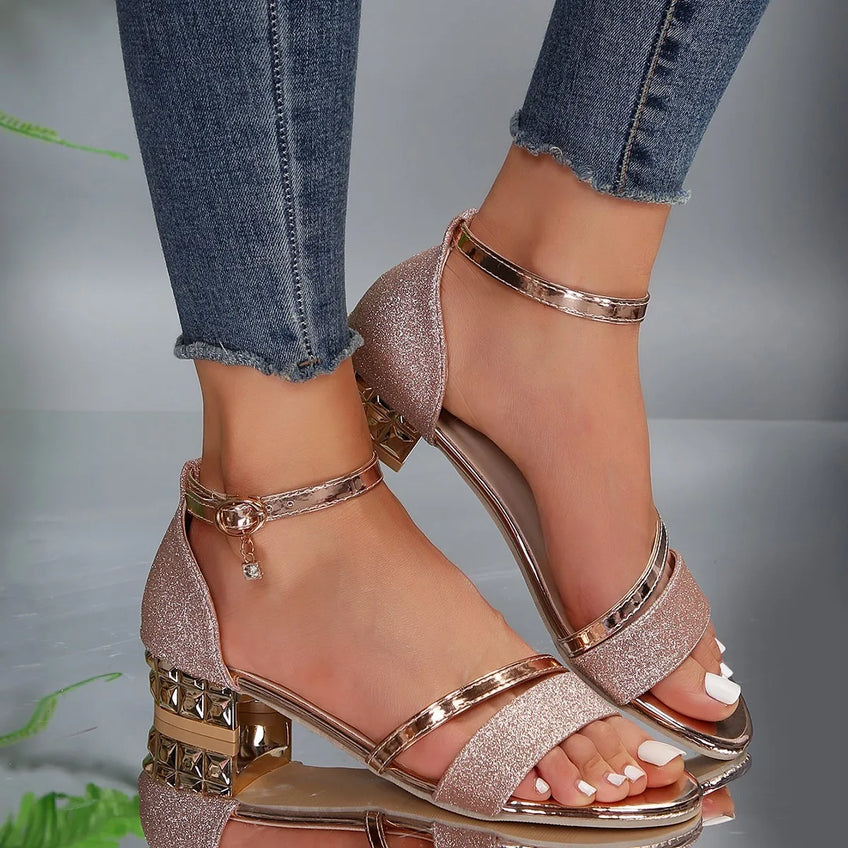 Women’s Ankle Strap Sandals with Open Toe and Block Heel