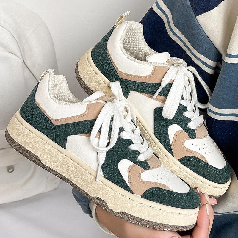 Women's Low-Top Colorblock Sneakers - Lace-Up - Platform Sole