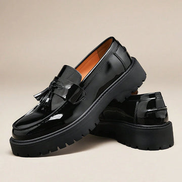 Men's Leather Loafers Platform Tassel Slip-On Penny Loafers
