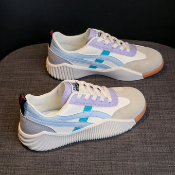 Women's Low-Top Platform Sneakers - Lace-Up Mixed Material Design