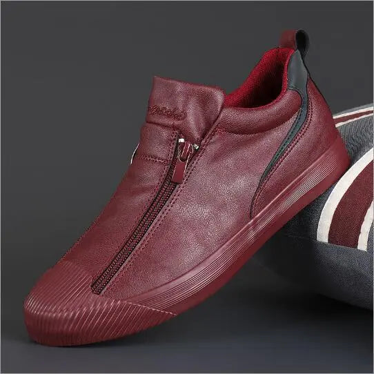 Men’s Low-Profile Zip Sneakers with Almond Toe and Textured Sole
