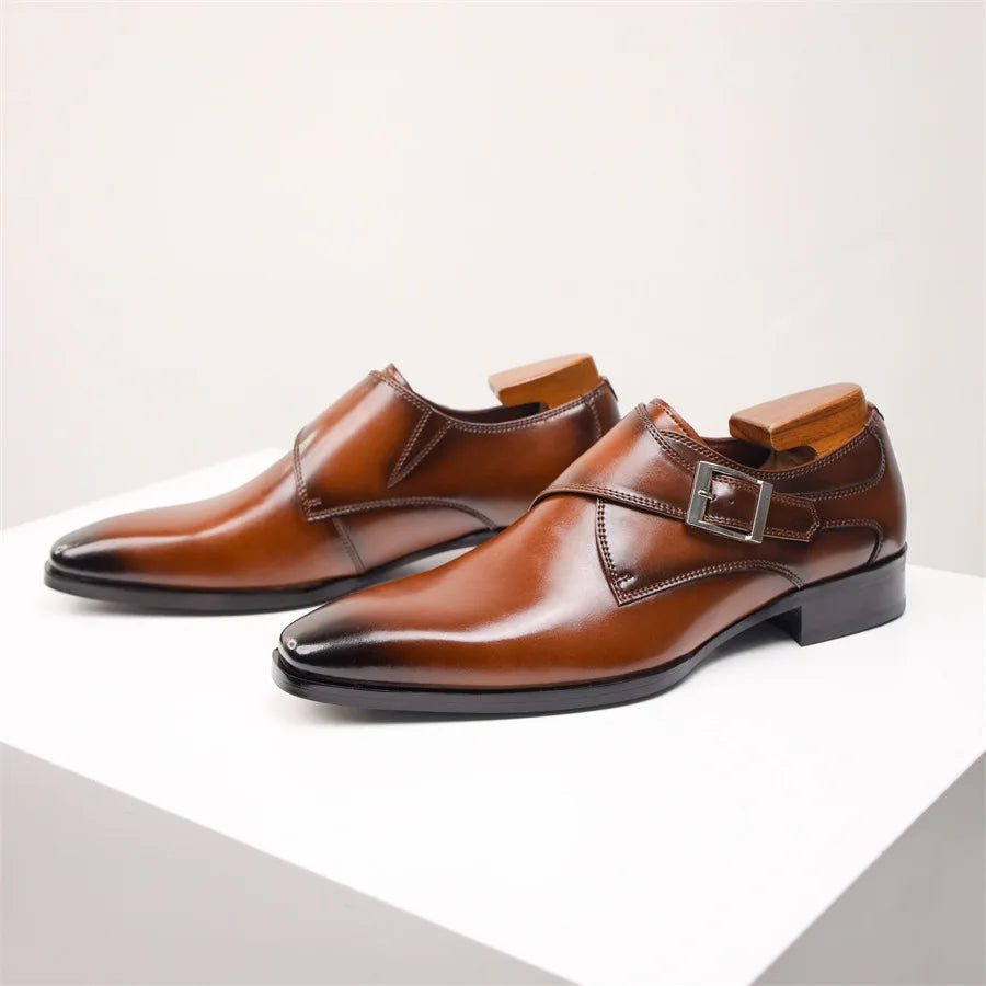 Men’s Faux-Leather Monk Strap Dress Shoes with Polished Finish