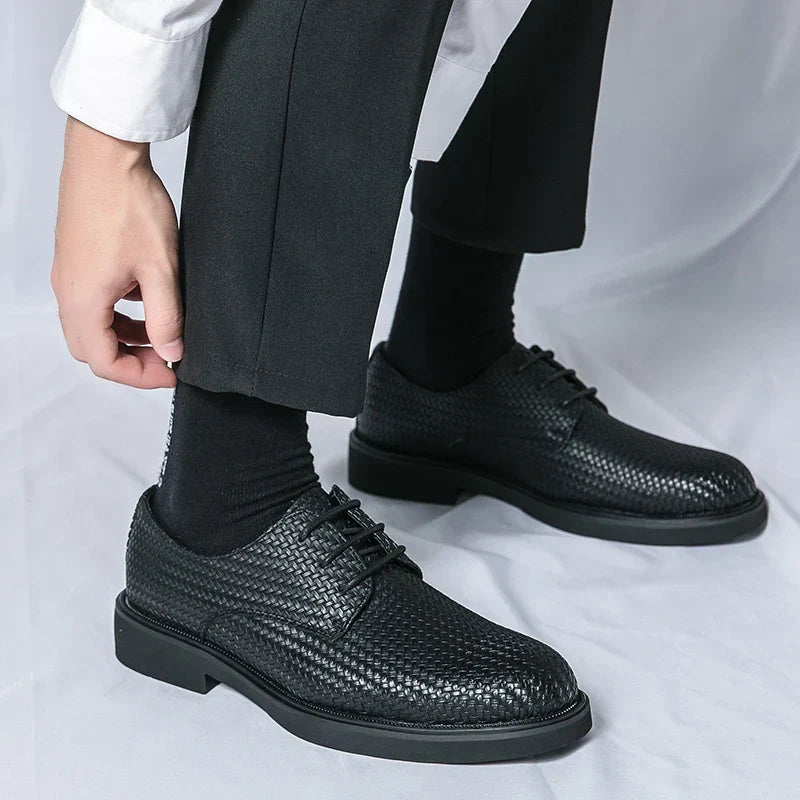 Men's Oxford Dress Shoes - Round Toe - Woven Texture Upper - Lace-Up - Black