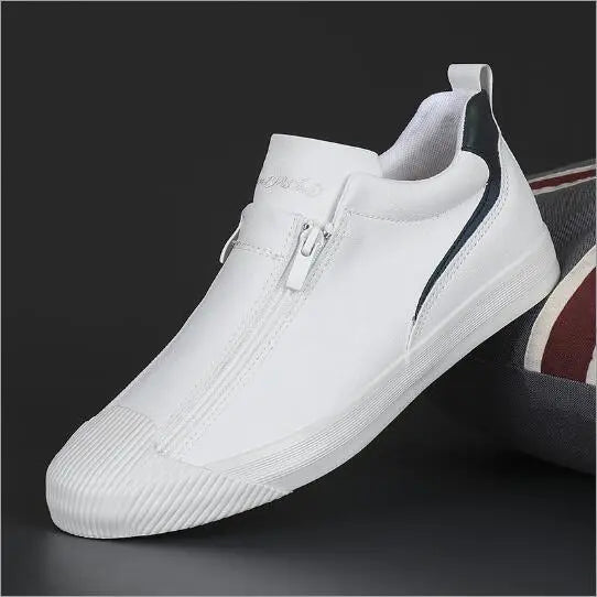 Men’s Low-Profile Zip Sneakers with Almond Toe and Textured Sole