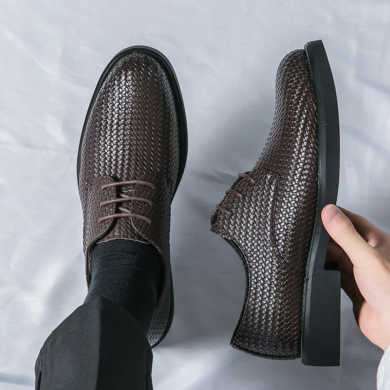 Men's Oxford Dress Shoes - Round Toe - Woven Texture Upper - Lace-Up - Black