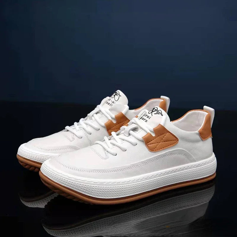 Men's Low-Top Sneakers - Lace-Up - Platform Sole - Leather Accents