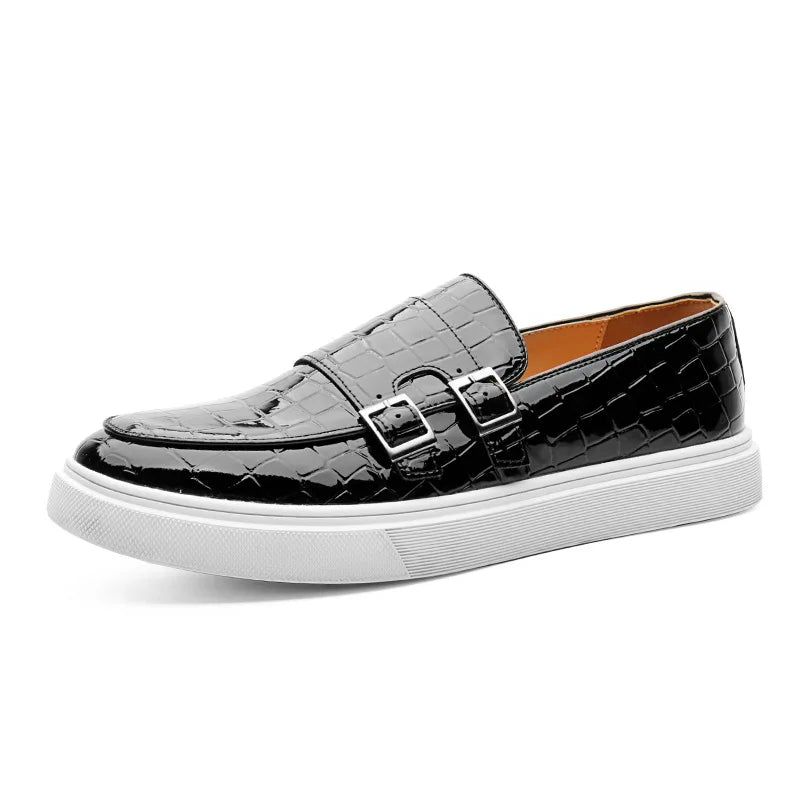 Men's Slip-On Loafers - Croc-Embossed - Single Monk Strap - Flatform Sole