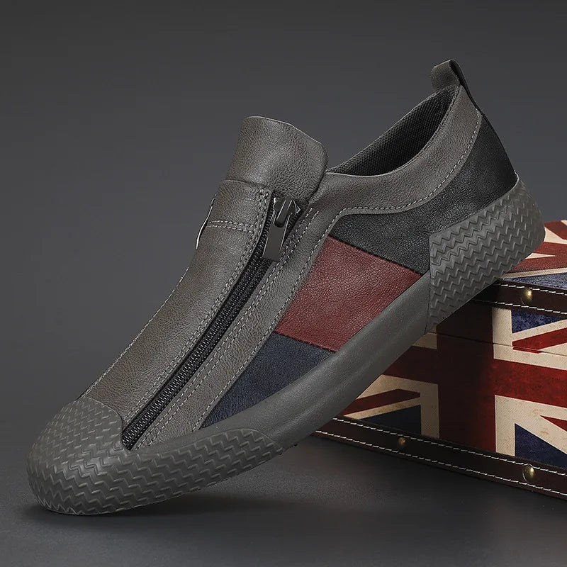 Men’s Zip-Front Slip-On Sneakers with Almond Toe and Textured Sole