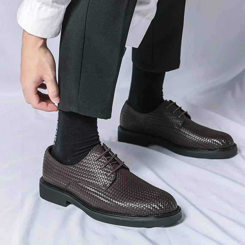 Men's Oxford Dress Shoes - Round Toe - Woven Texture Upper - Lace-Up - Black