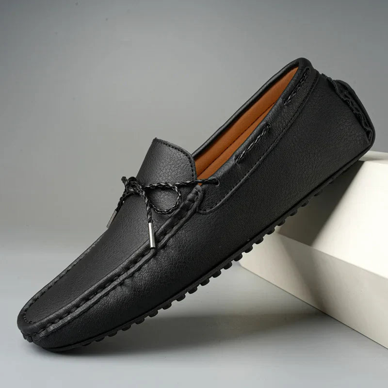 Men’s Slip-On Driving Loafers with Almond Toe, Front Lace Detail, and Rubber Grip Sole