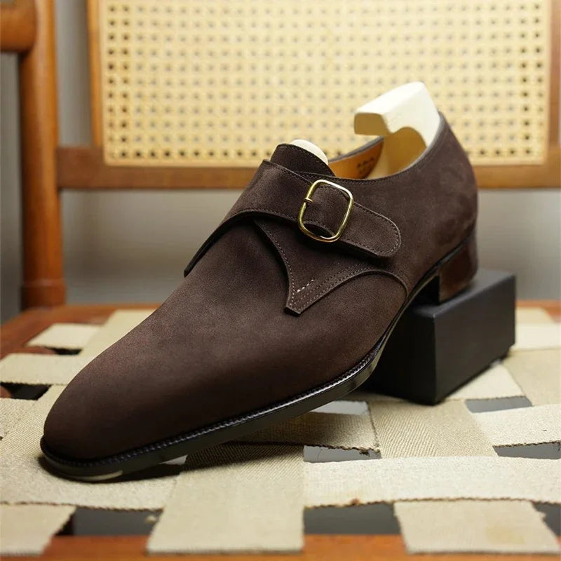 Men’s Monk Strap Dress Shoes with Almond Toe and Low Heel