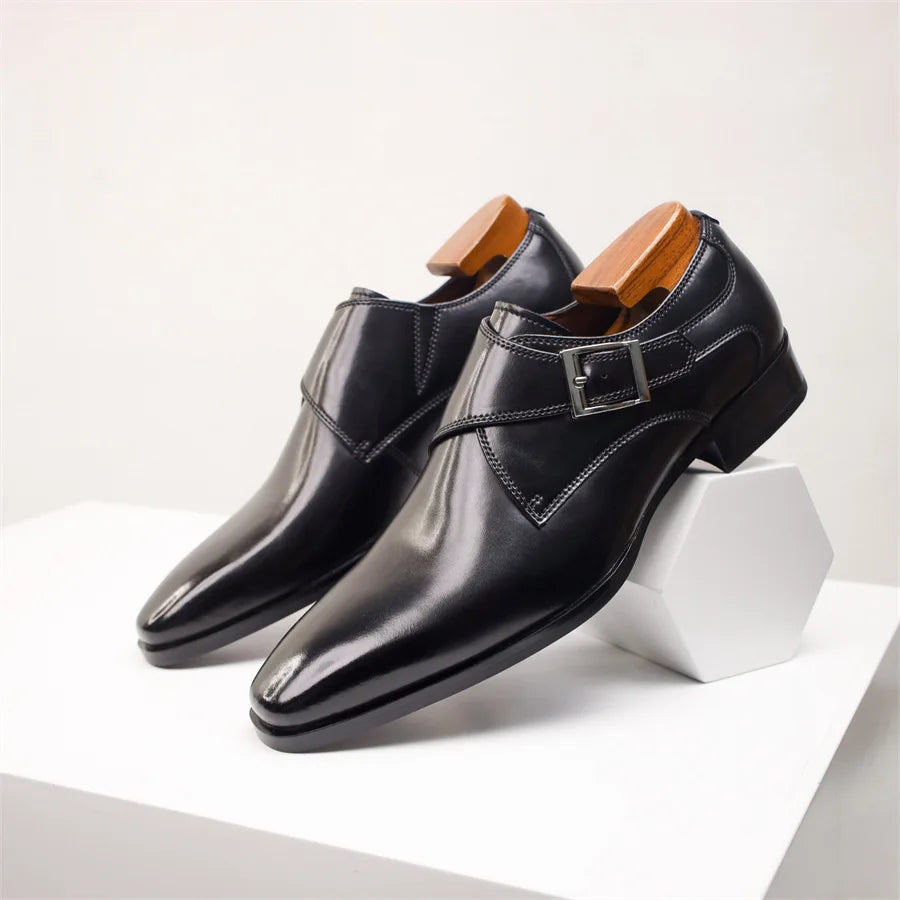 Men’s Faux-Leather Monk Strap Dress Shoes with Polished Finish