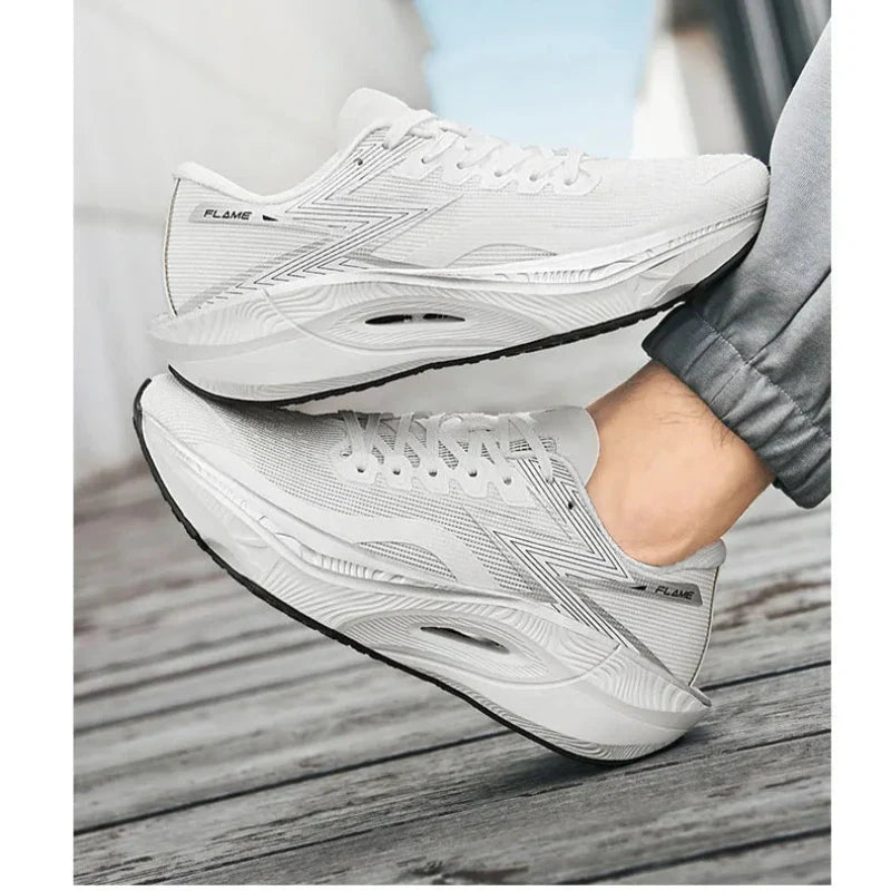 Men's Lace-Up Running Sneakers - Low Top - Mesh Upper - Curved Midsole