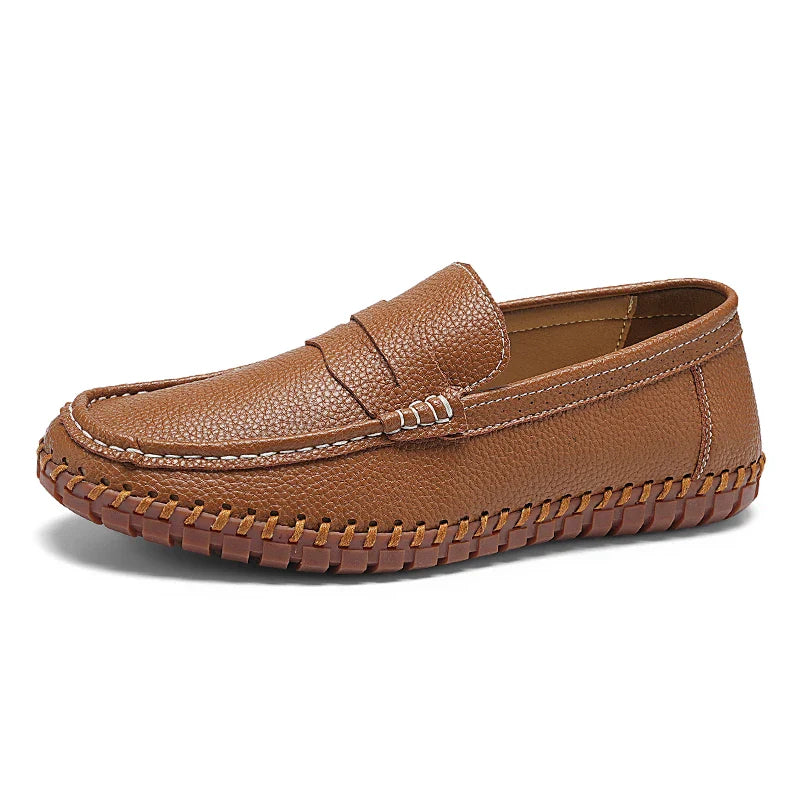 Men's Genuine Leather Penny Loafers - Hand-Stitched Slip-On