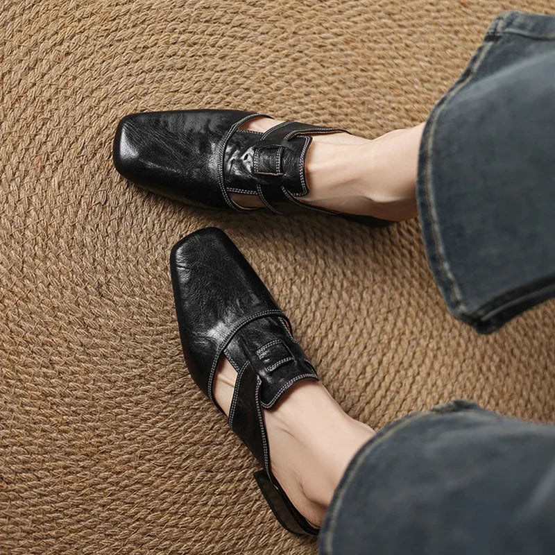 Women’s Closed Toe Mule Heels with Strap Detail
