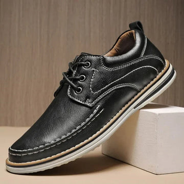 Men’s Rounded Toe Lace-Up Casual Shoes with Moc Stitching and Flat Rubber Sole