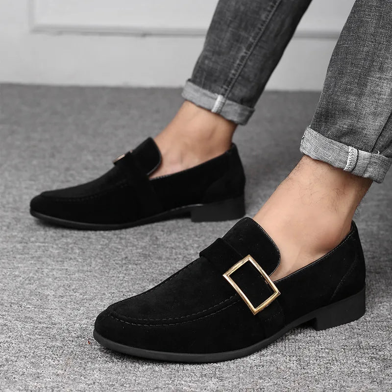 Men’s Slip-On Loafers with Buckle Detail and Low Block Heel
