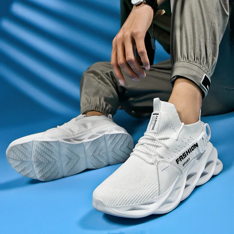 Men's Chunky Sneakers - Lace-Up - Knit Upper - Blade Sole