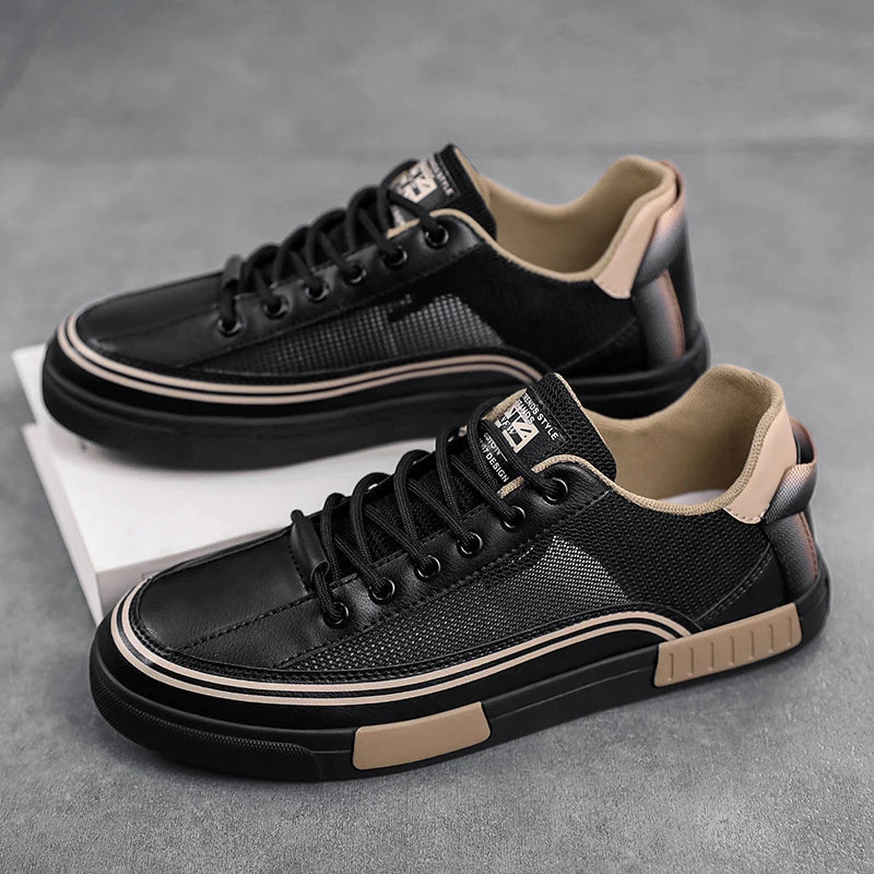 Men’s Lace-Up Mesh Sneakers with Rounded Toe and Flat Rubber Sole