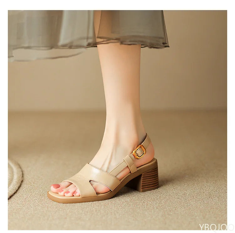 Women's Square-Toe Block Heel Slingback Sandals with Buckle Strap