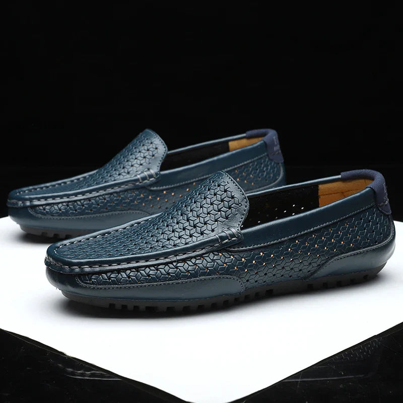 Men’s Slip-On Loafers with Woven Upper and Rounded Toe