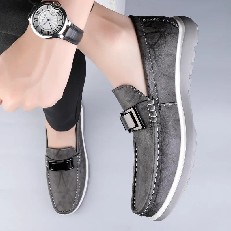 Men’s Almond Toe Slip-On Loafers with Metal Bit Detail and Flat Rubber Sole