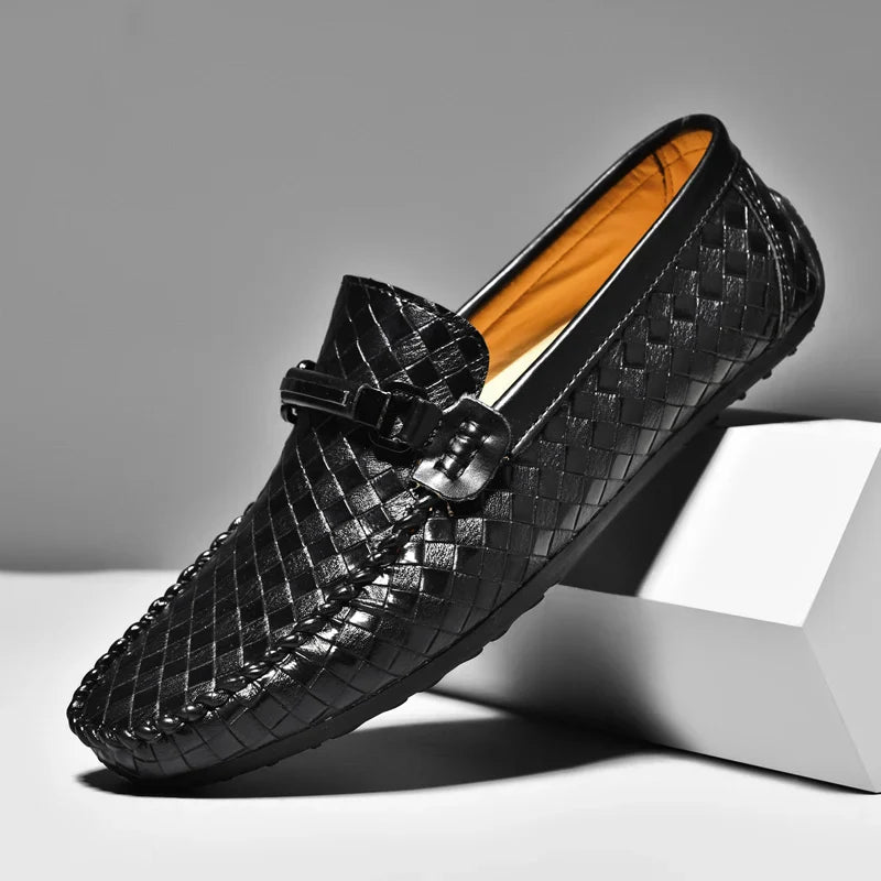 Men's Slip-On Loafers - Woven Upper - Round Toe - Metal Bit Hardware