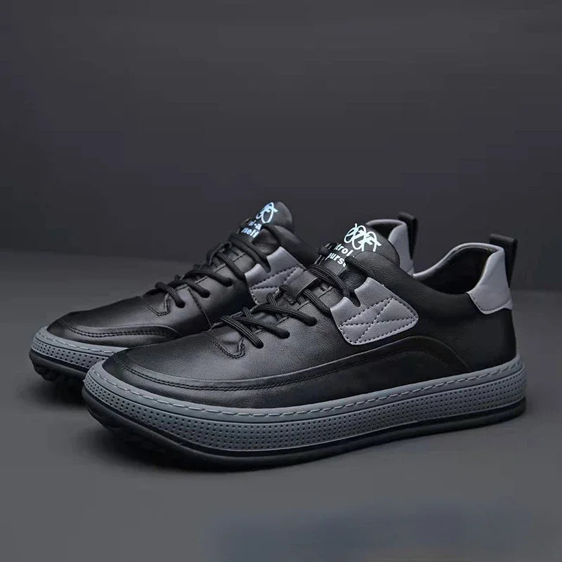Men's Low-Top Sneakers - Lace-Up - Platform Sole - Leather Accents