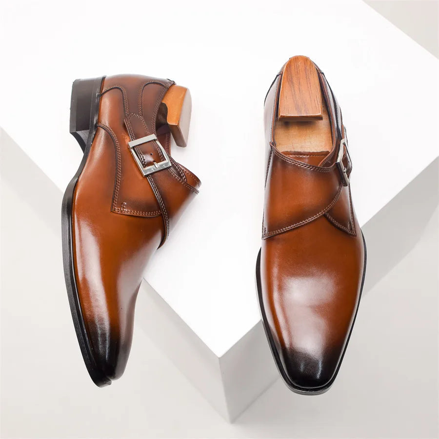 Men’s Faux-Leather Monk Strap Dress Shoes with Polished Finish