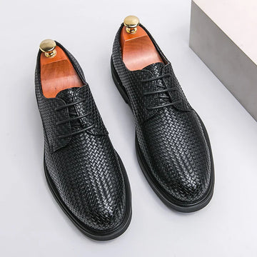 Men's Oxford Dress Shoes - Round Toe - Woven Texture Upper - Lace-Up - Black