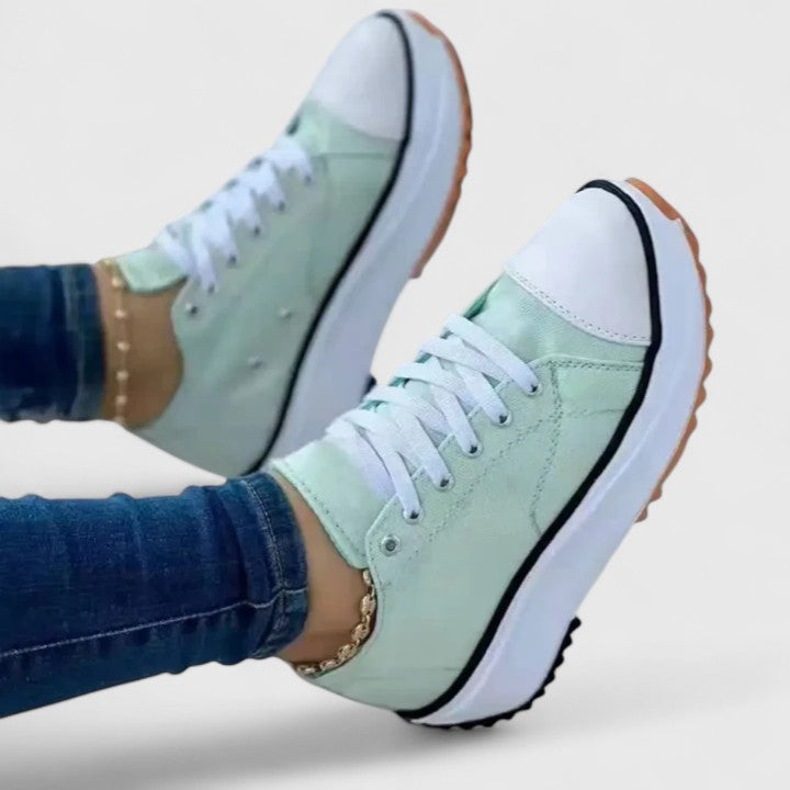 Women's Platform Sneakers - Lace-Up - Low-Top - Canvas - Round Toe