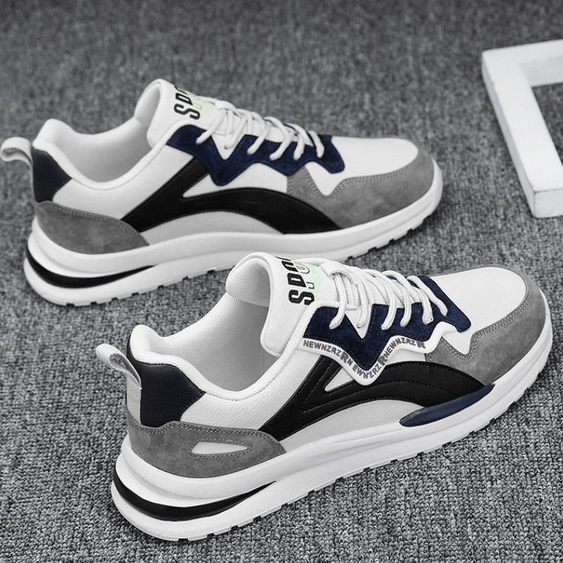 Men’s Lace-Up Low-Top Sneakers with Paneled Upper and Thick Sole