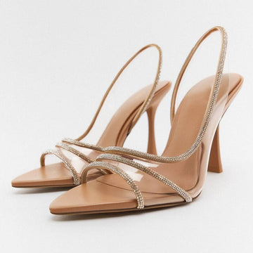 Women's Rhinestone Strap High Heel Slingback Sandals - Pointed Toe