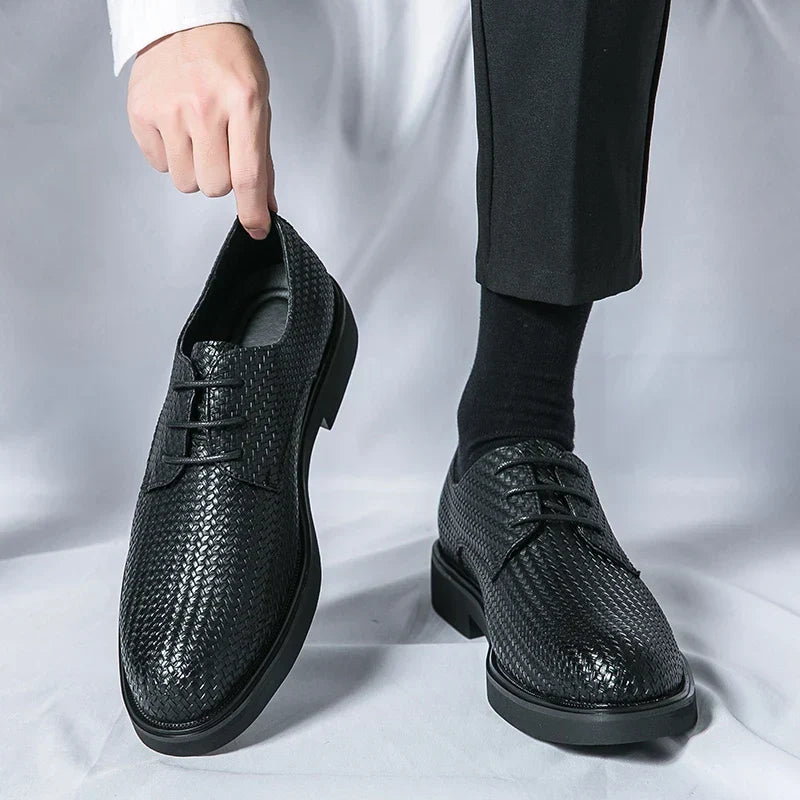 Men's Oxford Dress Shoes - Round Toe - Woven Texture Upper - Lace-Up - Black