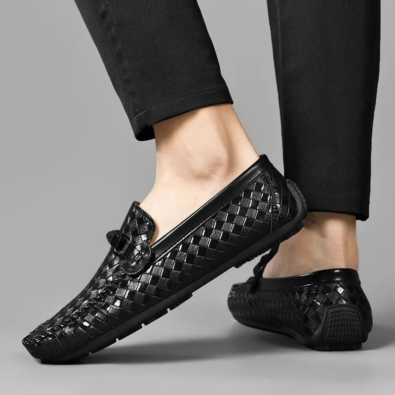 Men's Slip-On Loafers - Woven Upper - Round Toe - Metal Bit Hardware