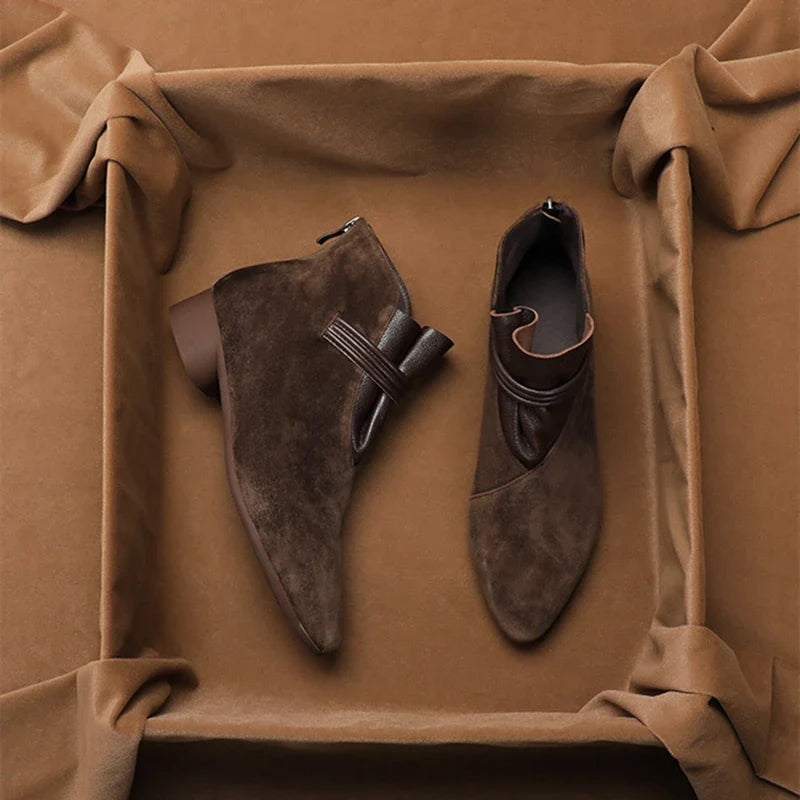 Women’s Italian Crest Ankle Boots with Pointed Toe and Side Strap Detail