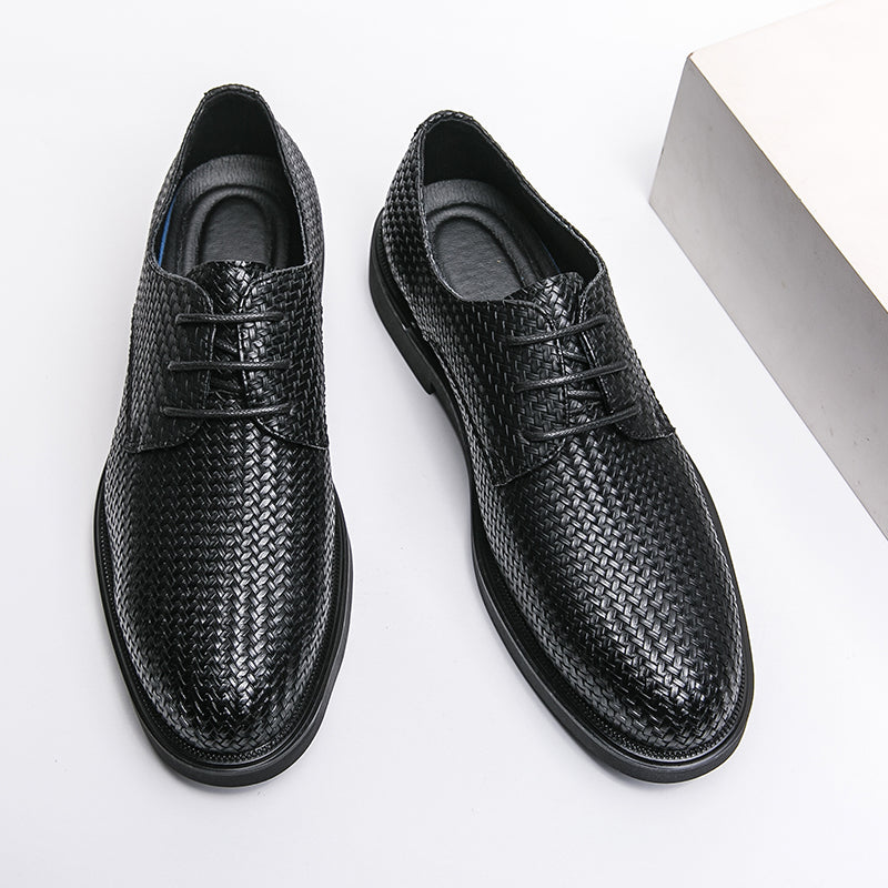 Men's Oxford Dress Shoes - Round Toe - Woven Texture Upper - Lace-Up - Black