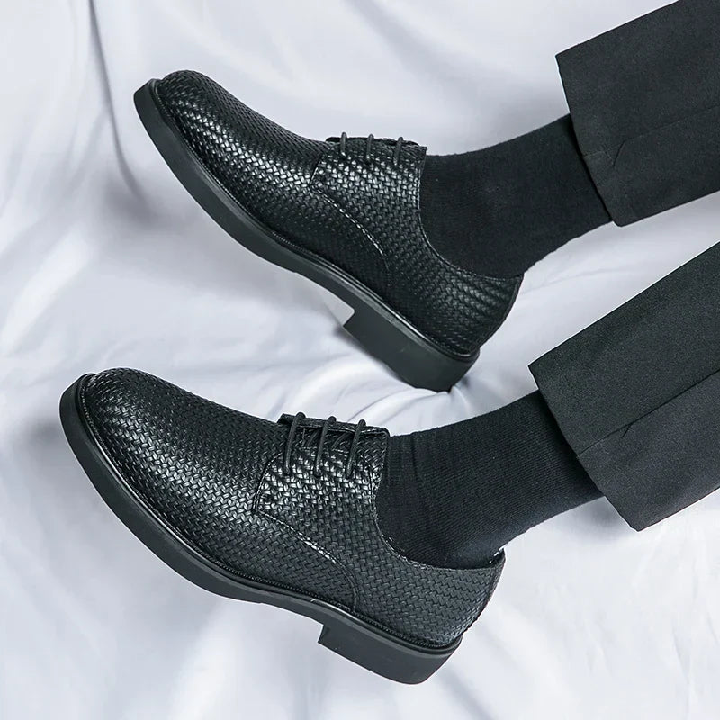 Men's Oxford Dress Shoes - Round Toe - Woven Texture Upper - Lace-Up - Black