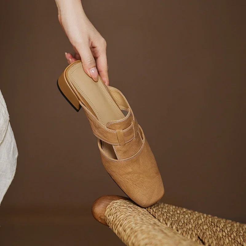 Women’s Closed Toe Mule Heels with Strap Detail