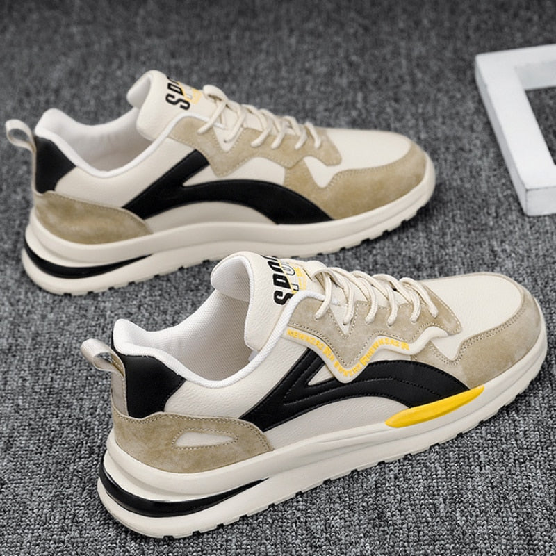 Men’s Lace-Up Low-Top Sneakers with Paneled Upper and Thick Sole