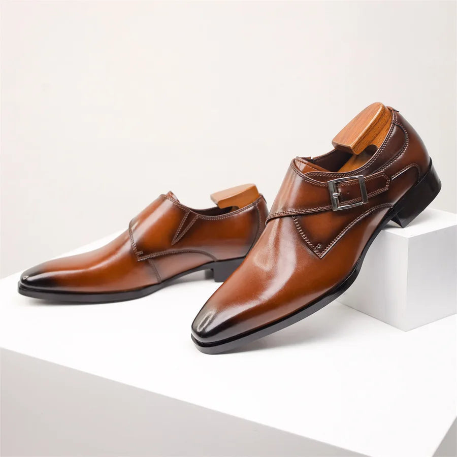Men’s Faux-Leather Monk Strap Dress Shoes with Polished Finish