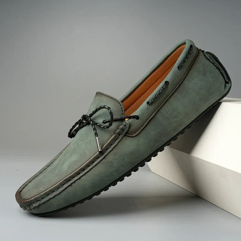 Men’s Slip-On Driving Loafers with Almond Toe, Front Lace Detail, and Rubber Grip Sole
