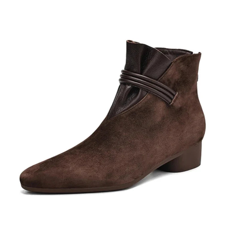 Women’s Italian Crest Ankle Boots with Pointed Toe and Side Strap Detail