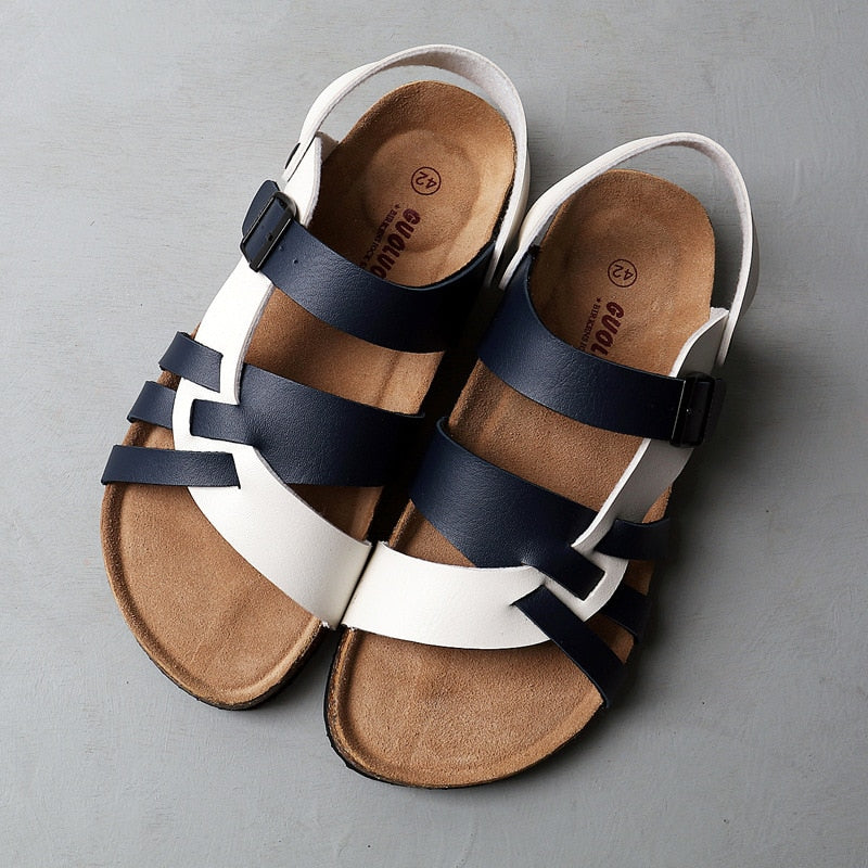 Men’s Multi-Strap Buckle Sandals with Open Toe and Flat Sole