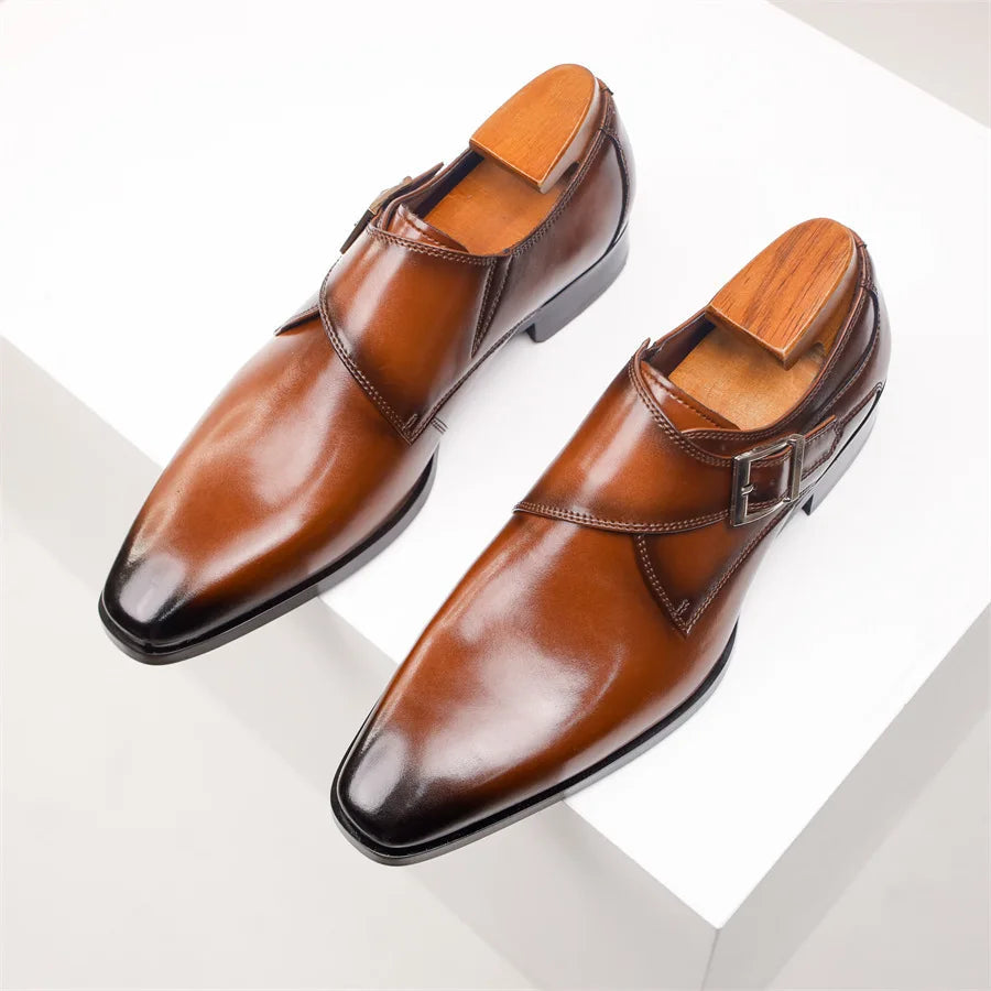Men’s Faux-Leather Monk Strap Dress Shoes with Polished Finish