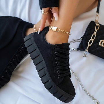 Women's Platform Sneakers - Low-Top Lace-Up Canvas Shoes