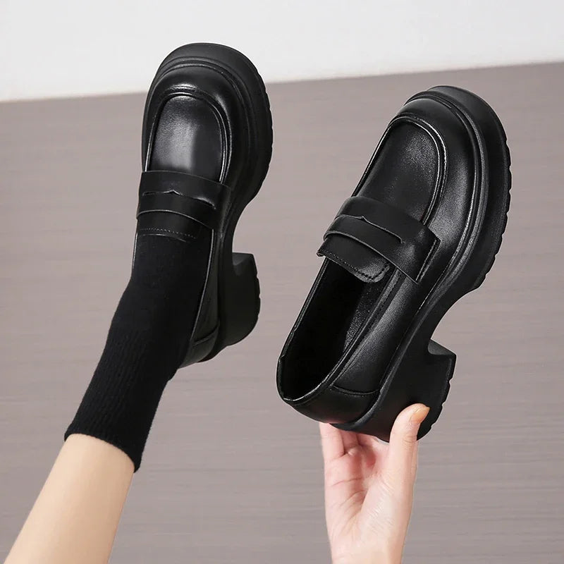 Women's Platform Loafers – Square Toe Slip-On Chunky Heel Loafers